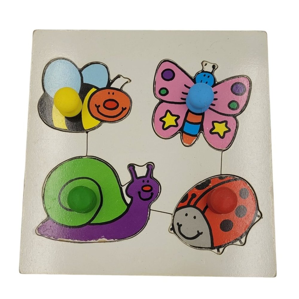 Child's First Chunky 4 Piece Knob Peg Puzzle Board of Bugs